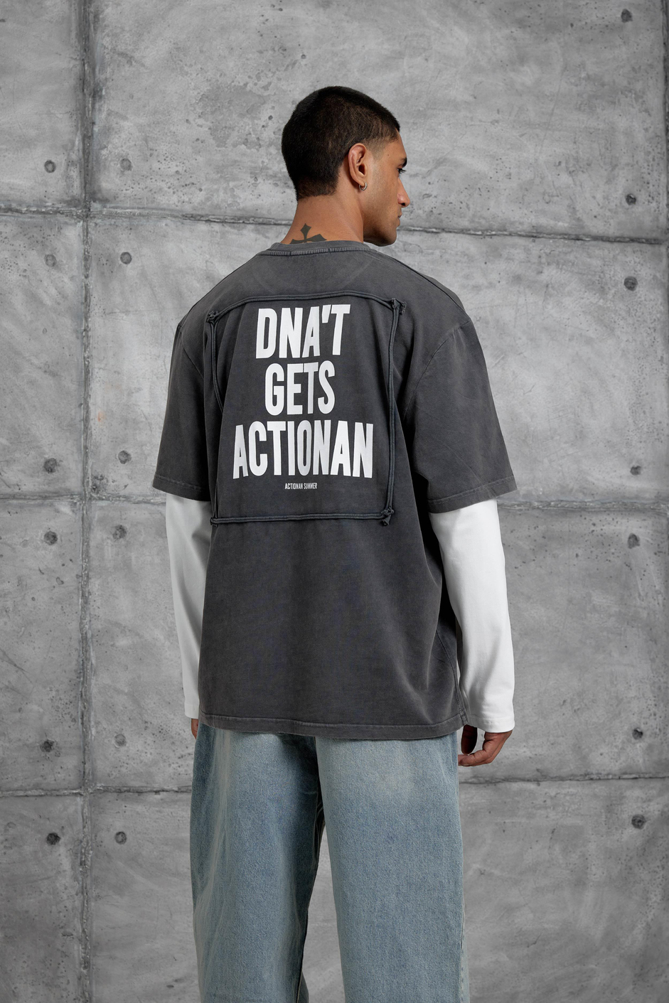 Füme Cep Rakam Detaylı Oversize Kolu Parçalı Tasarım Sweatshirt