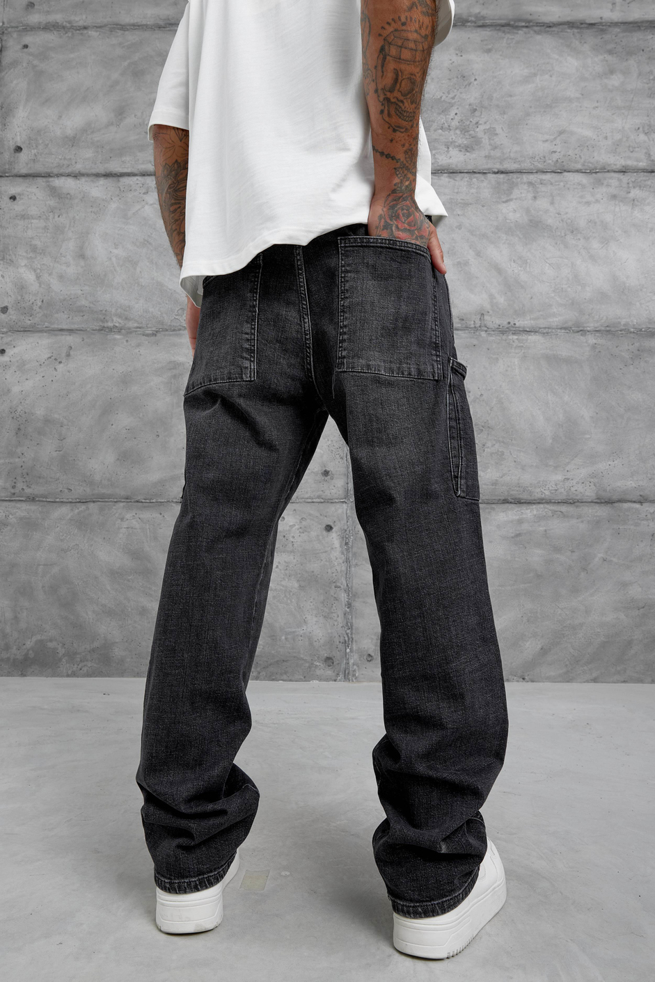 Füme Cth Kargo Cepli Taşlamalı Baggy Jean
