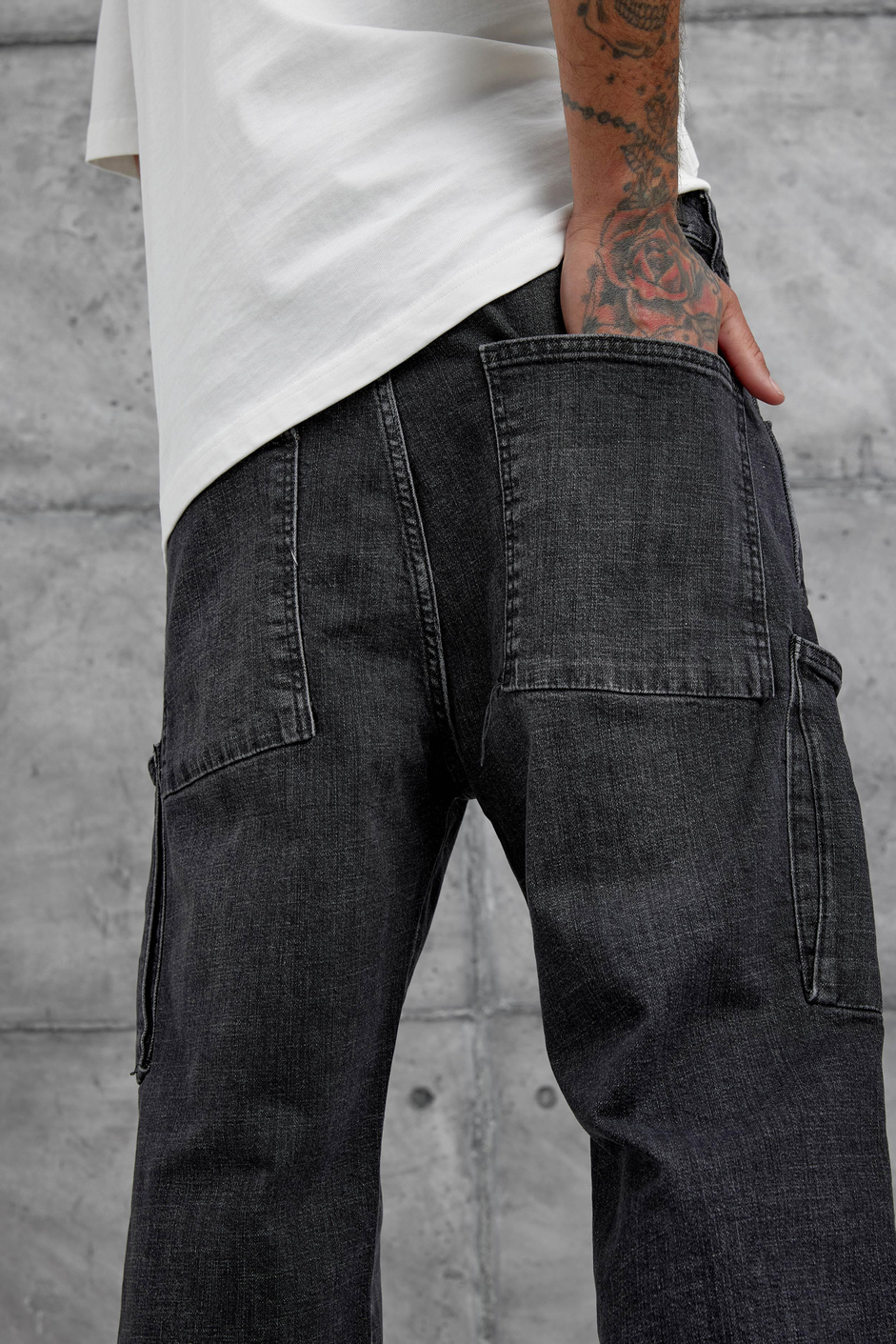 Füme Cth Kargo Cepli Taşlamalı Baggy Jean