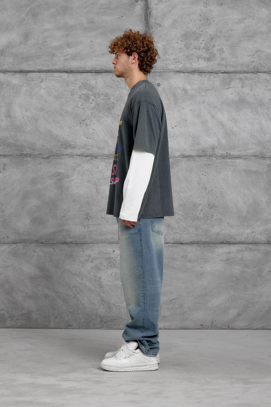 Füme Eleven Sleep Baskılı Parça Kollu Yıkamalı Oversize Sweatshirt