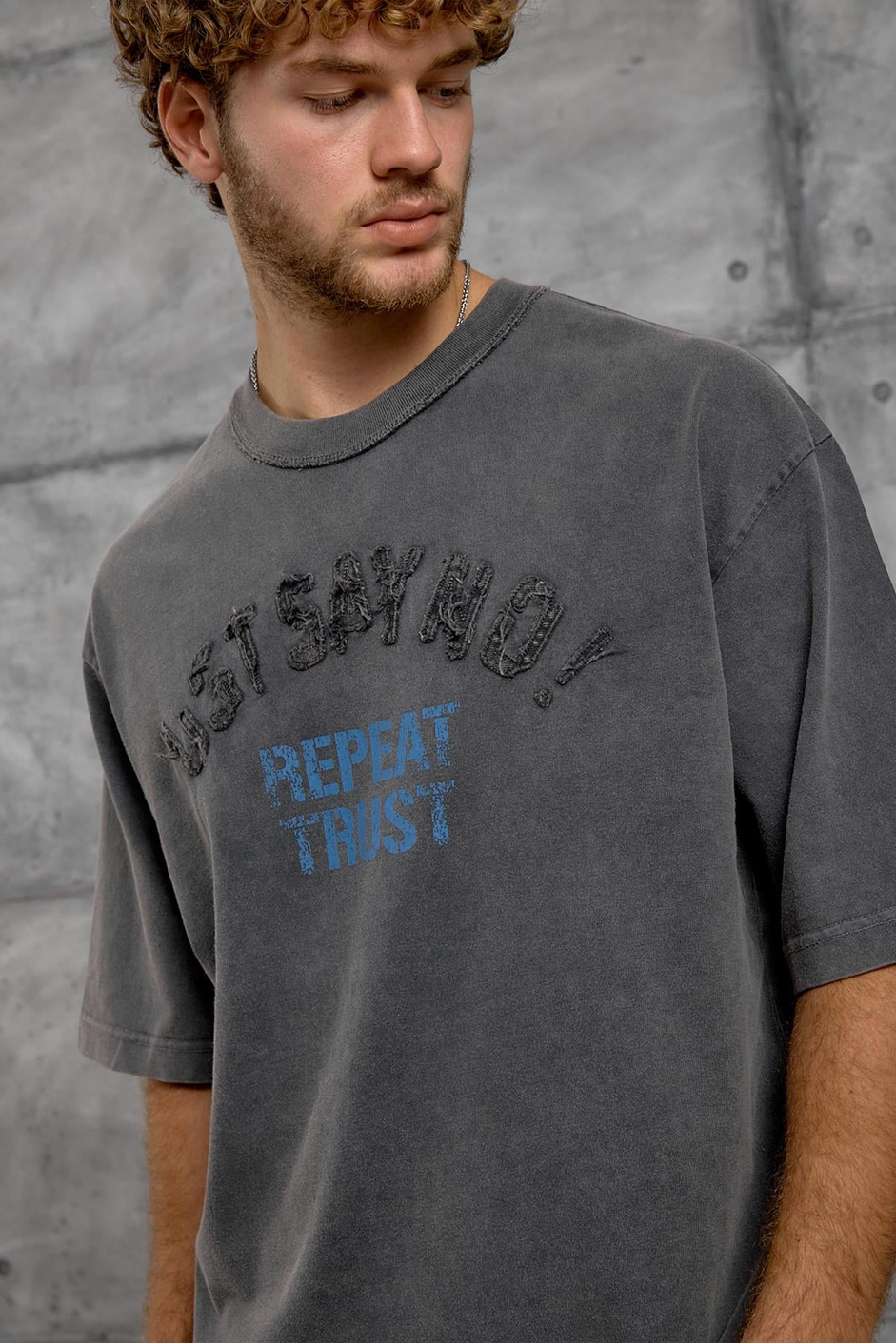 Füme HARF DİKİŞLİ YIKAMALI OVERSIZE TSHIRT