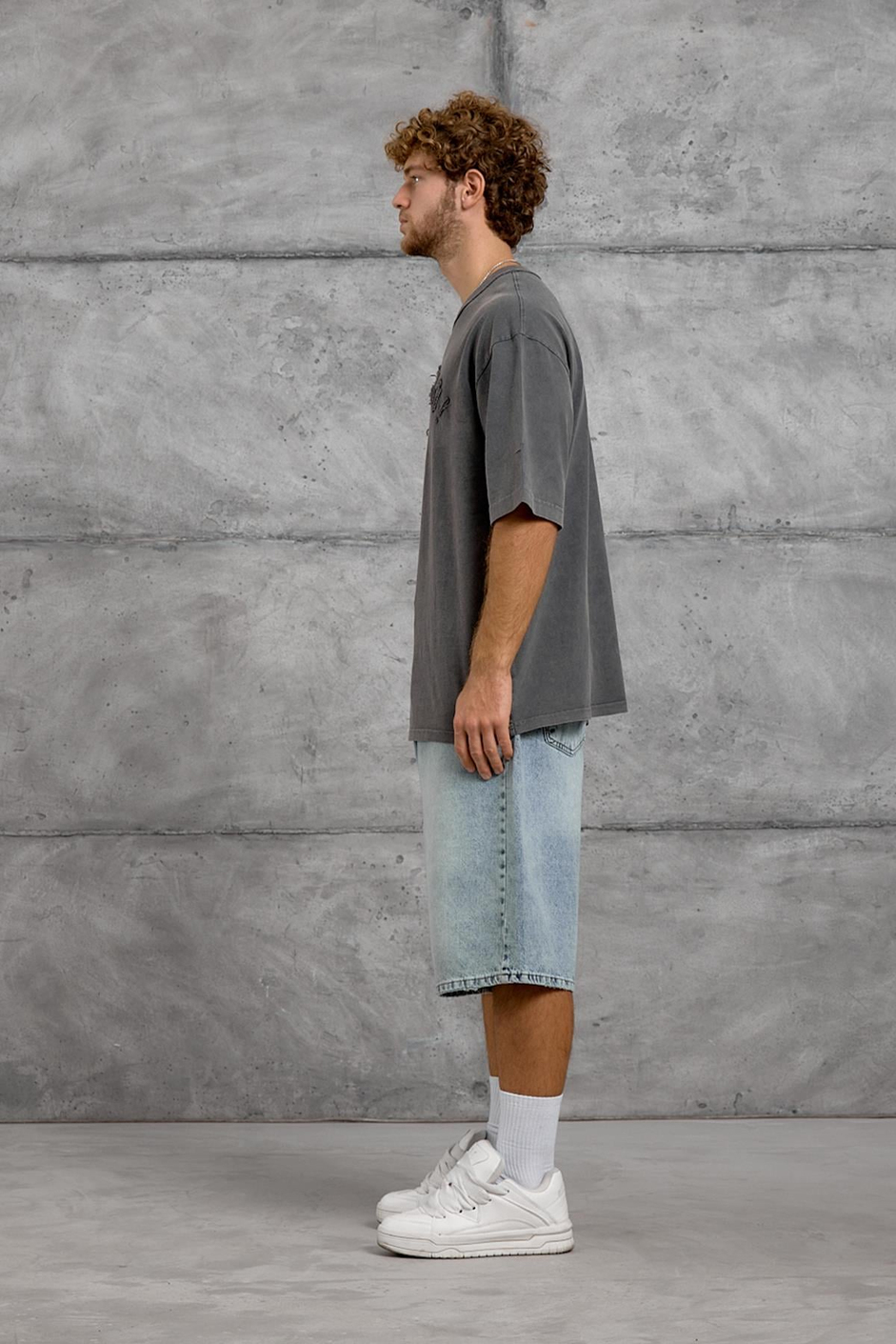 Füme HARF DİKİŞLİ YIKAMALI OVERSIZE TSHIRT