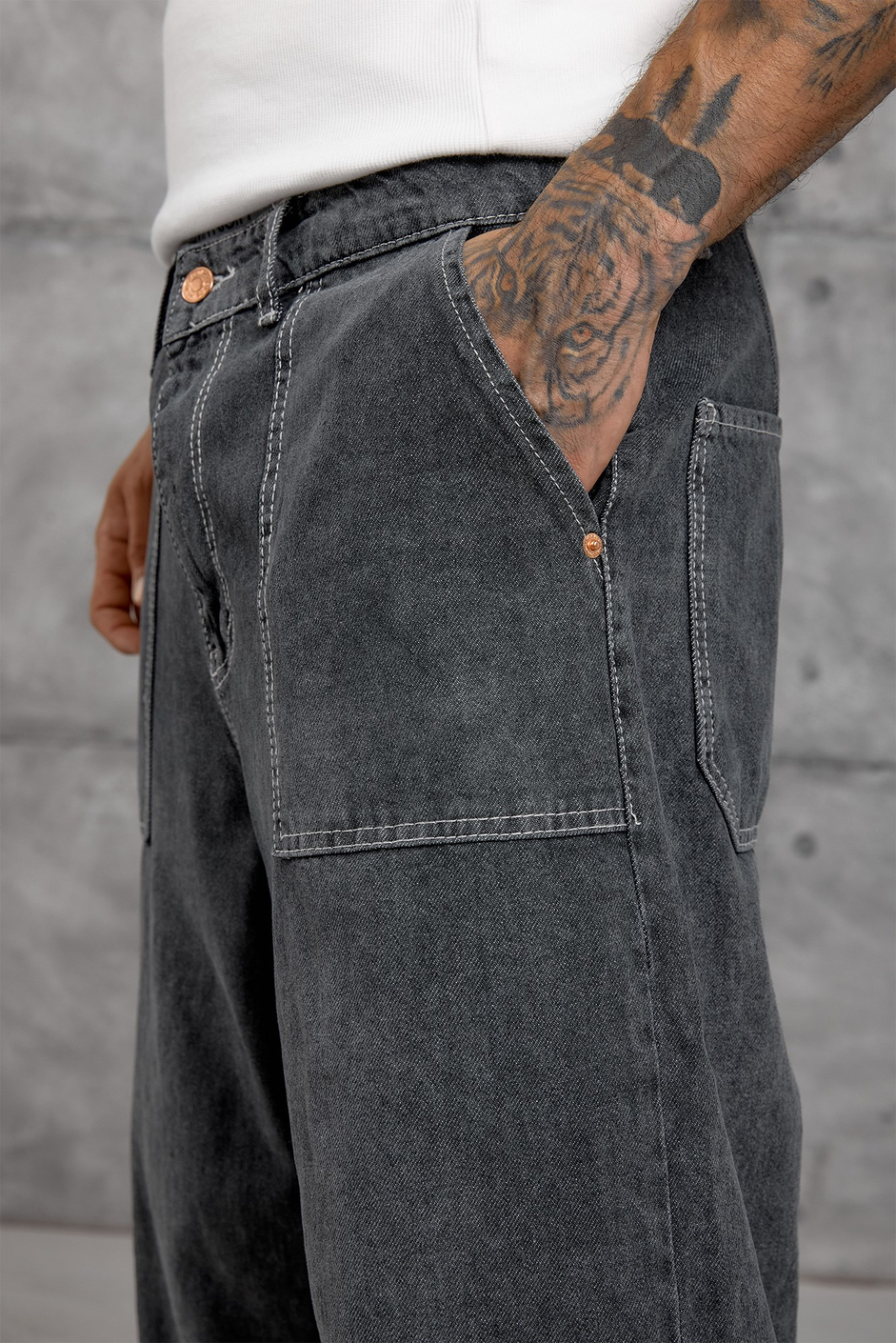 Füme KARE CEP TAŞLAMALI BAGGY JEAN