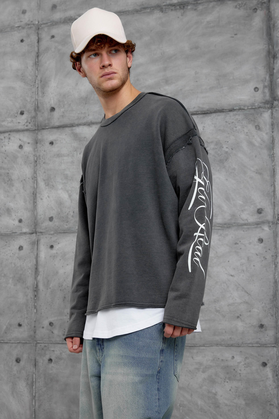 Füme KOLU PARÇA DETAYLI YIKAMALI OVERSİZE SWEATSHİRT