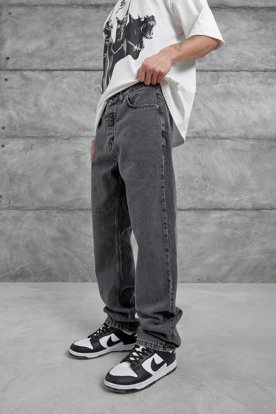 Füme Kp Taşlamalı Baggy Jean
