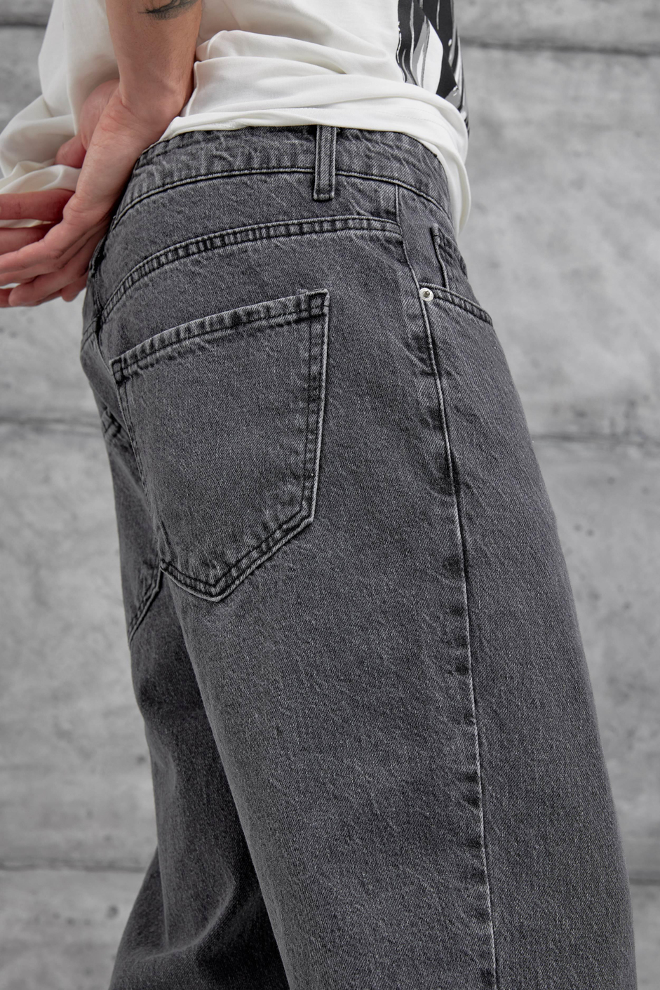 Füme Kp Taşlamalı Baggy Jean