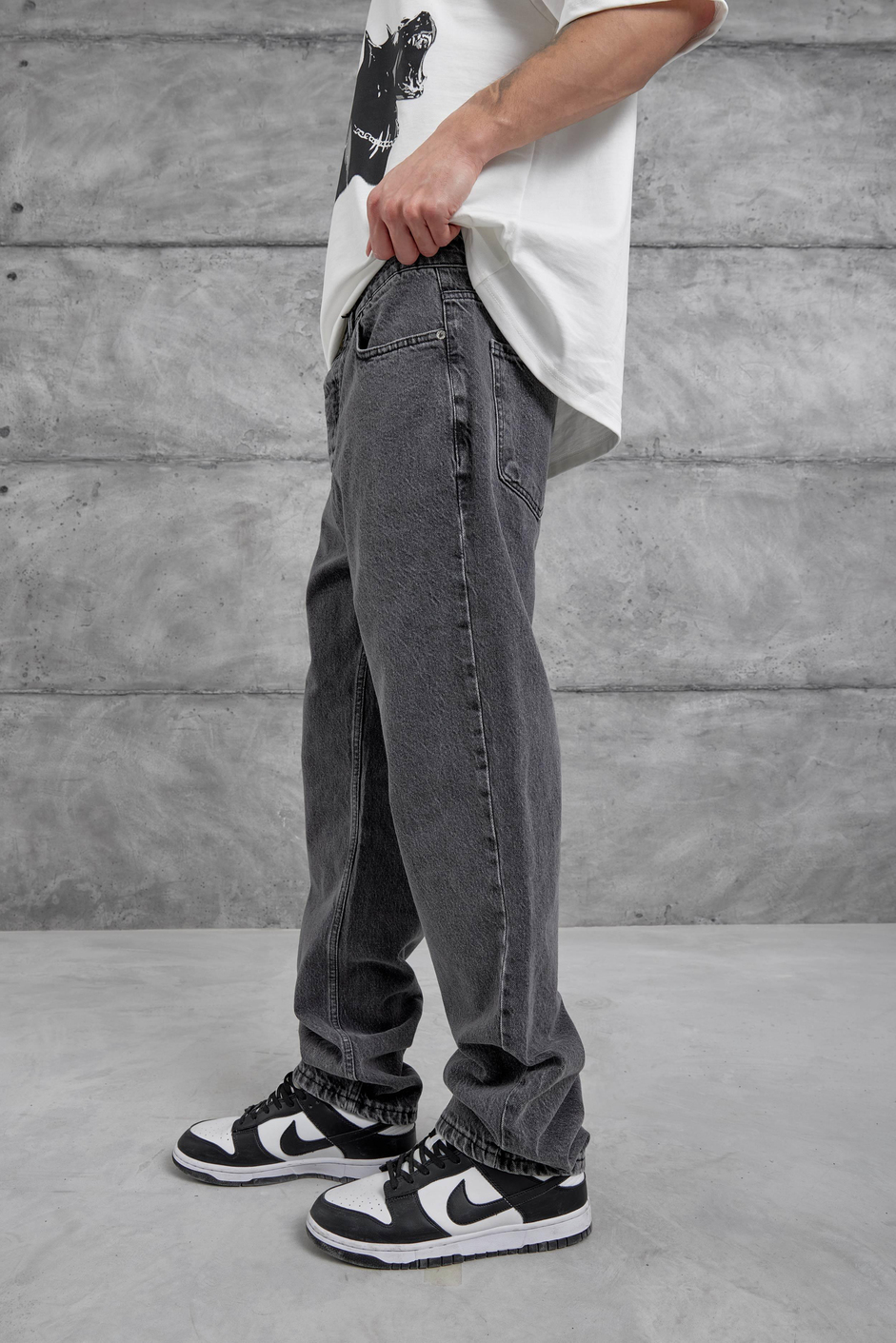 Füme Kp Taşlamalı Baggy Jean