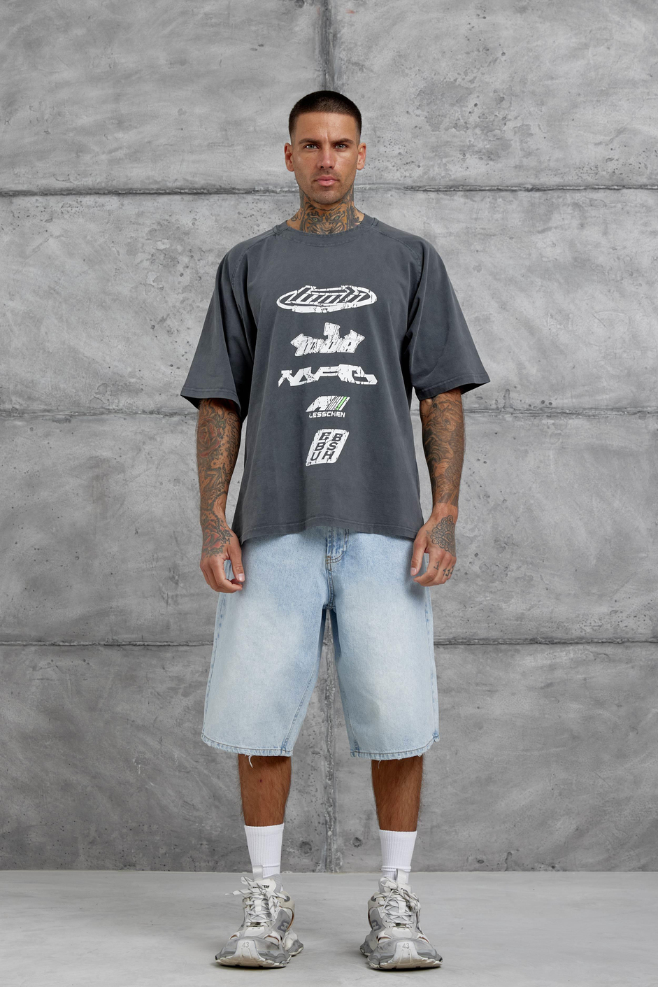 Füme Lesschen Baskılı Yıkamalı Oversize Tshirt