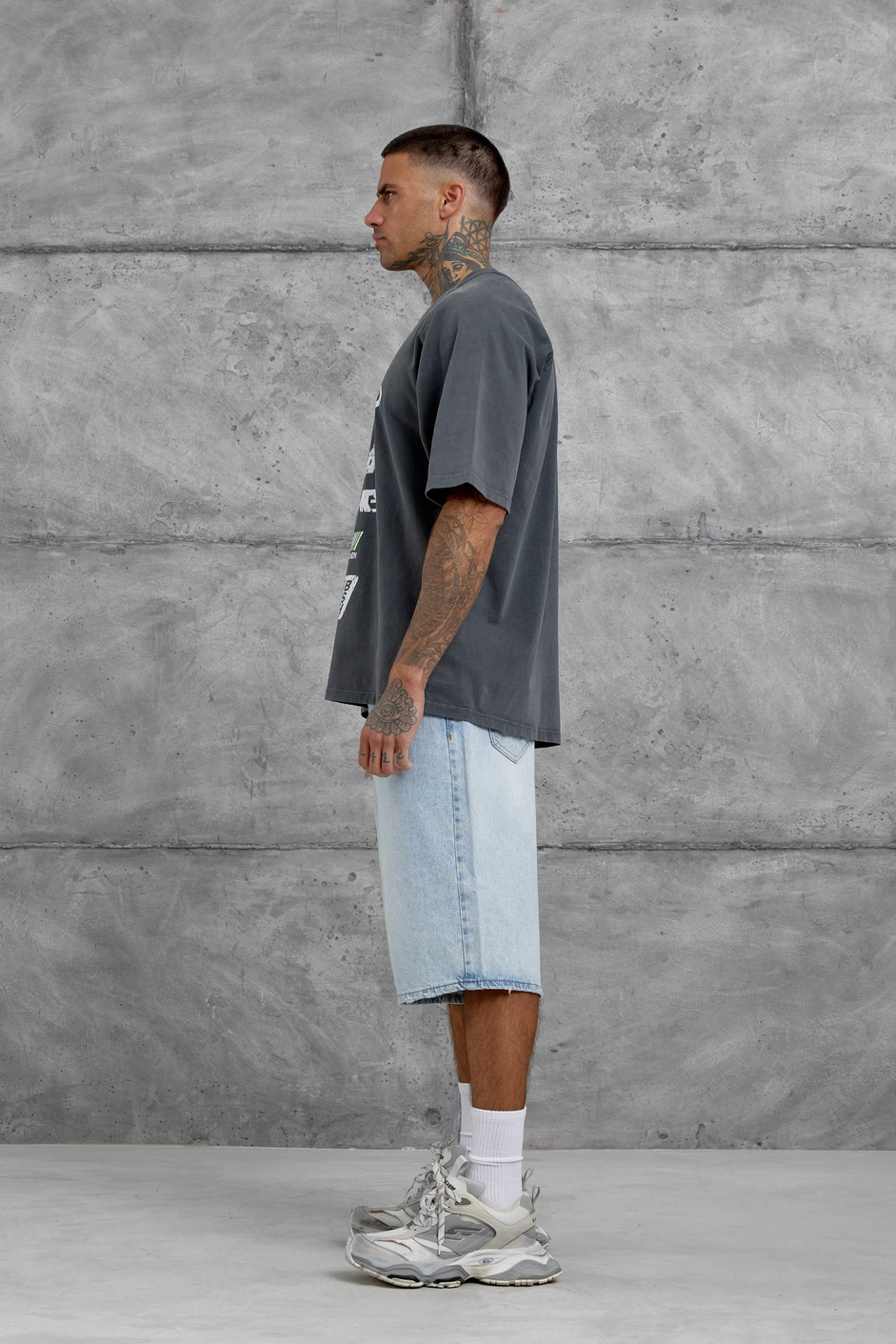 Füme Lesschen Baskılı Yıkamalı Oversize Tshirt