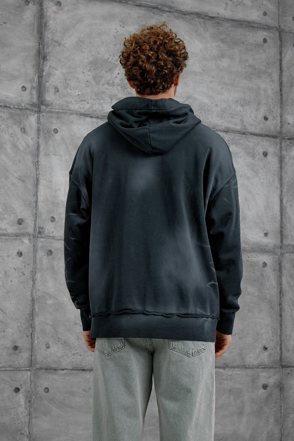 Füme Love Money Baskılı Parça Kollu Oversize Kapüşonlu Sweatshirt