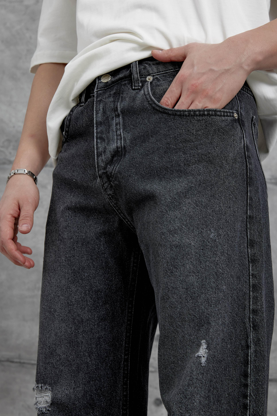 Füme Mb Yırtık Detaylı Baggy Jean