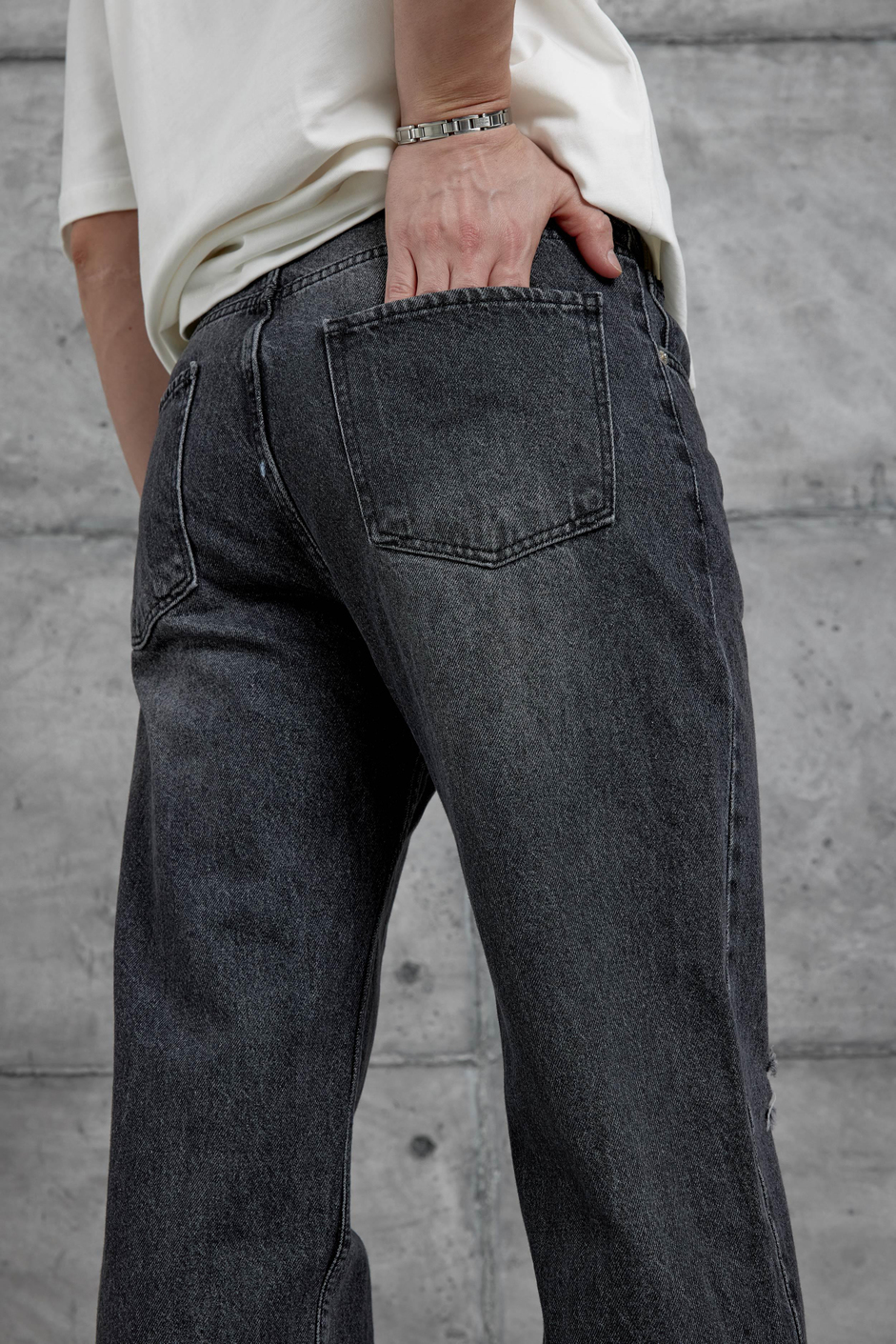 Füme Mb Yırtık Detaylı Baggy Jean