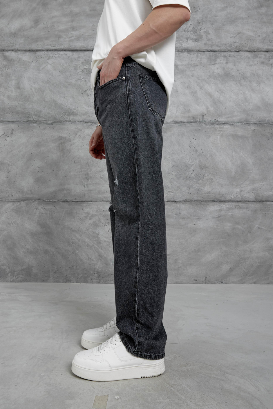 Füme Mb Yırtık Detaylı Baggy Jean