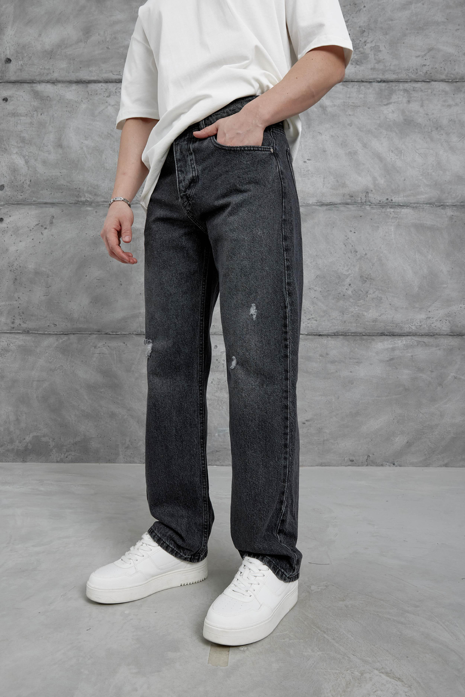 Füme Mb Yırtık Detaylı Baggy Jean