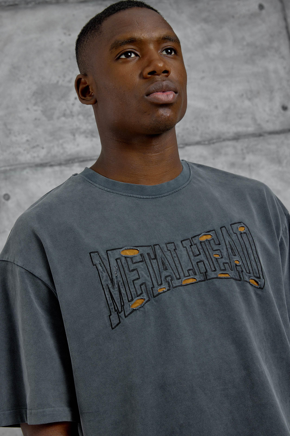 Füme Metalhead Yazılı Yıkamalı Tshirt