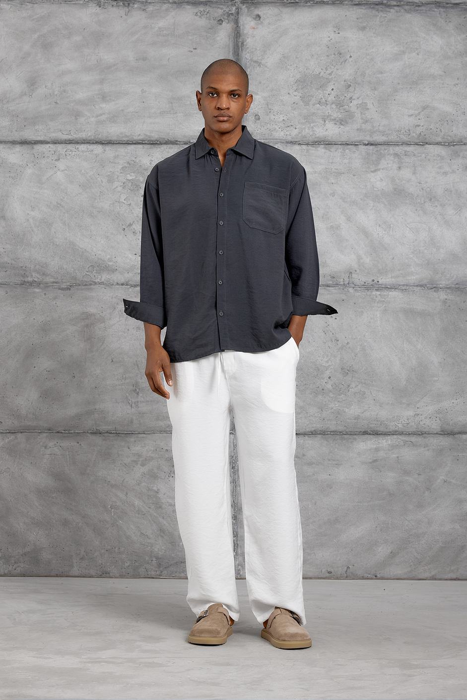 Füme MODAL KUMAŞ OVERSIZE GÖMLEK