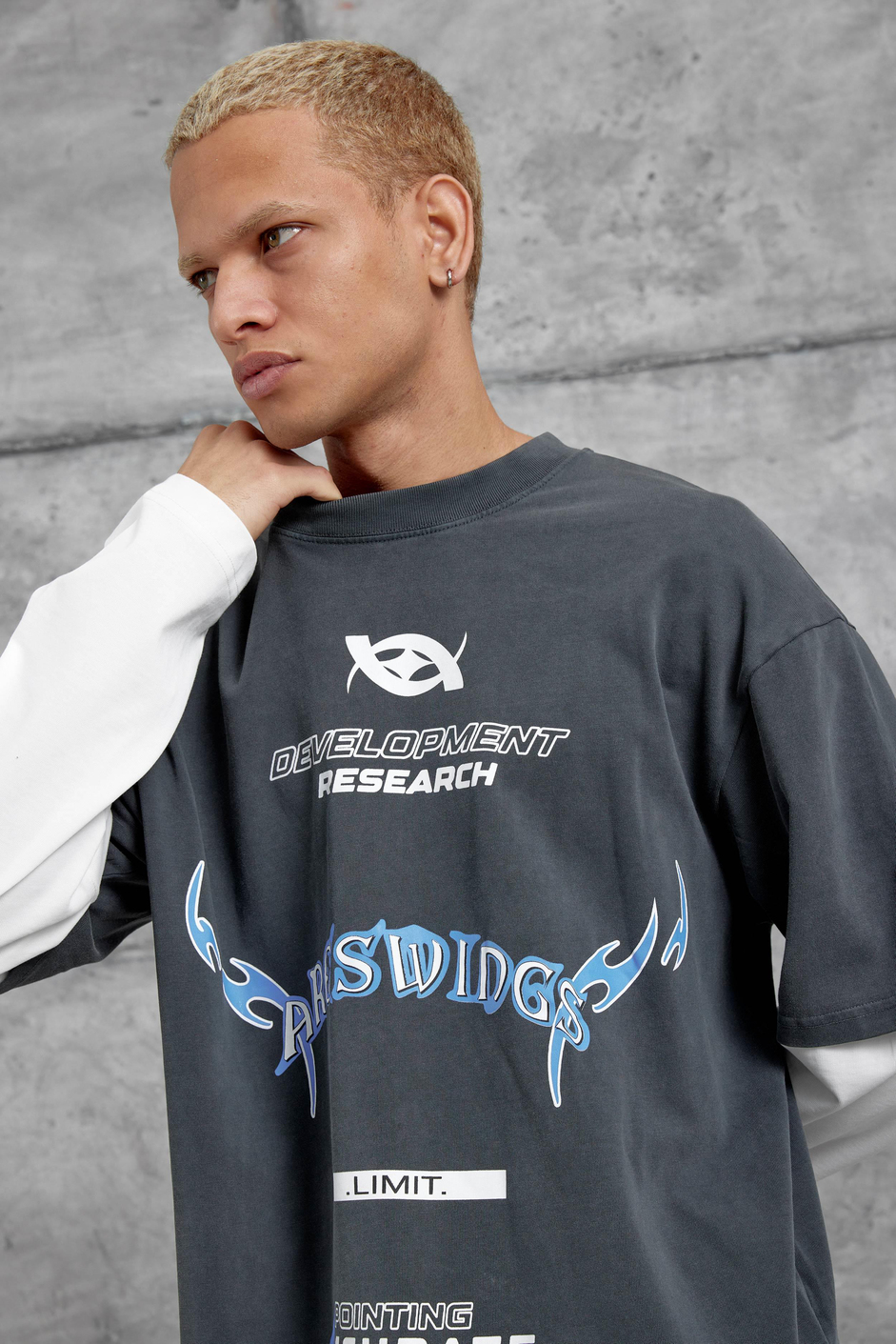 Füme Nmrc Areswing Yazılı Oversize Parça Kollu Sweatshirt