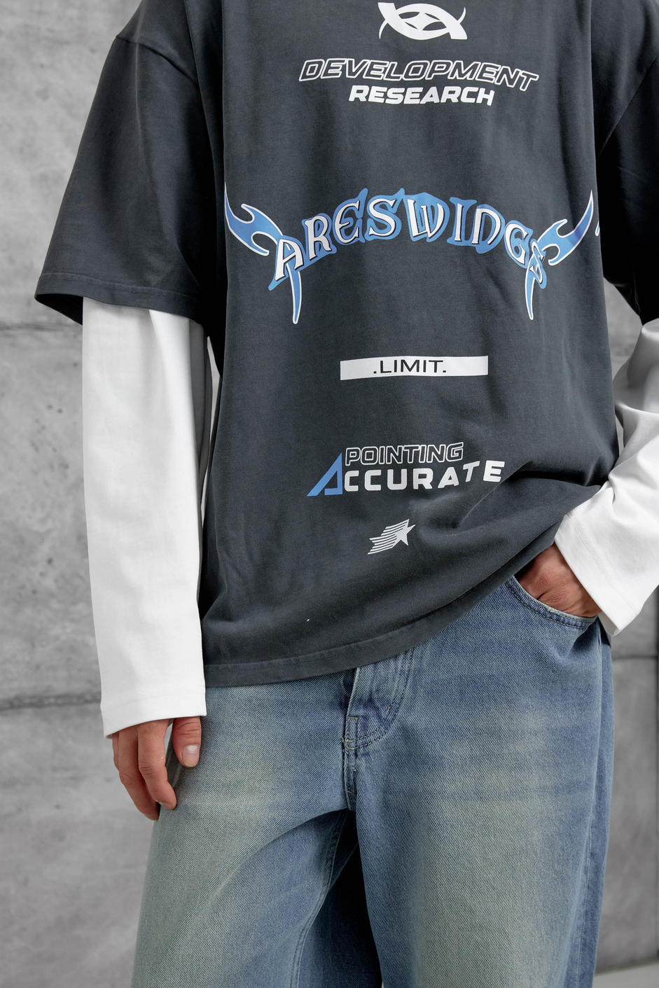 Füme Nmrc Areswing Yazılı Oversize Parça Kollu Sweatshirt