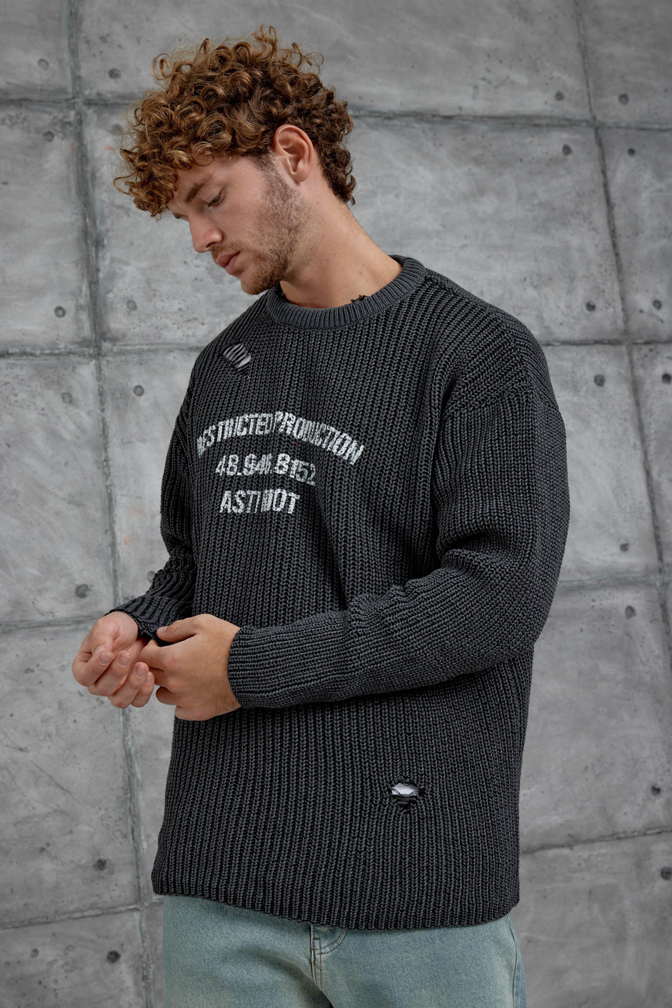 Füme Nmrc Yırtık Detaylı Oversize Triko
