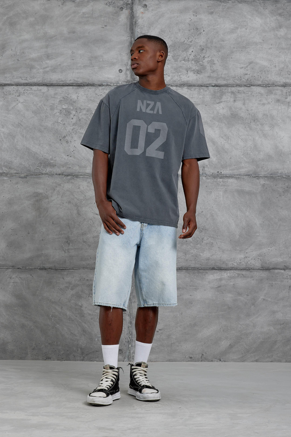 Füme Nza 02 Baskılı Yıkamalı Oversize Tshirt