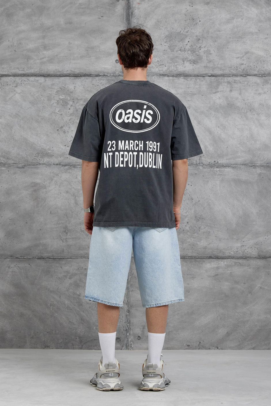 Füme Oasis Yazılı Yıkamalı Oversize Tshirt