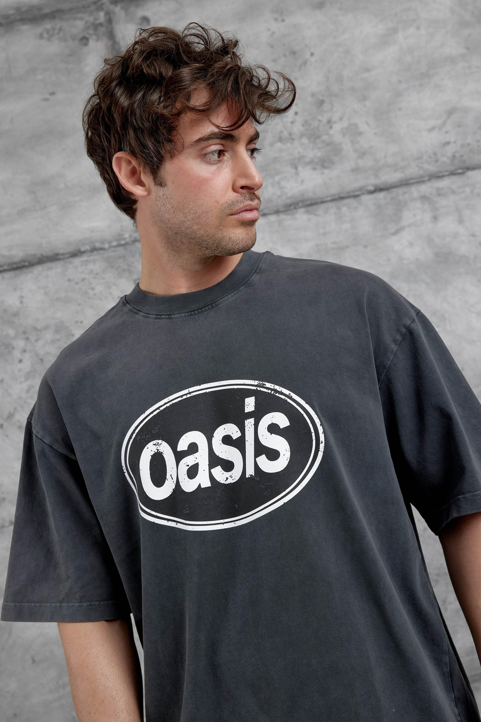 Füme Oasis Yazılı Yıkamalı Oversize Tshirt