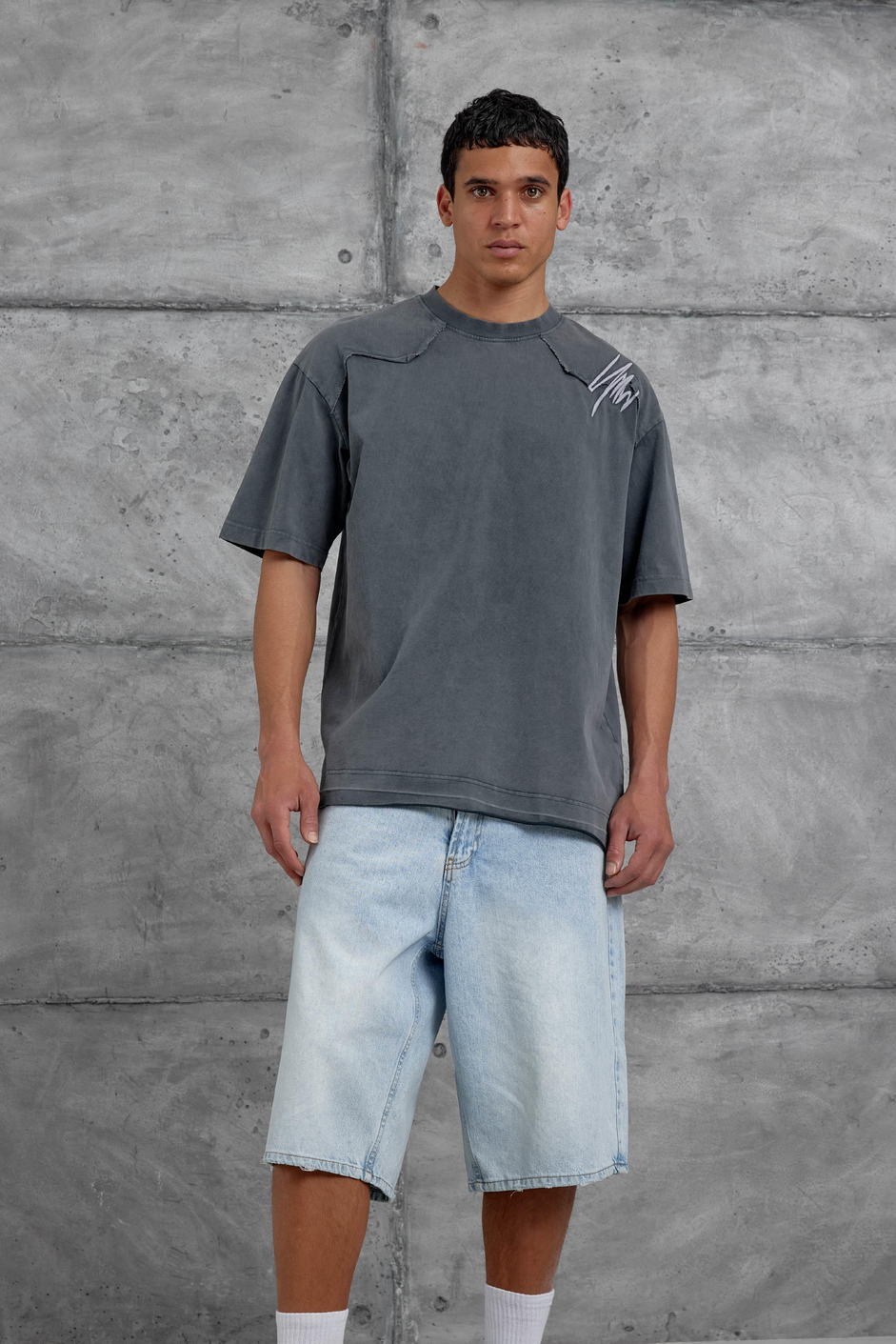 Füme Parçalı Yıkamalı Oversize Tshirt