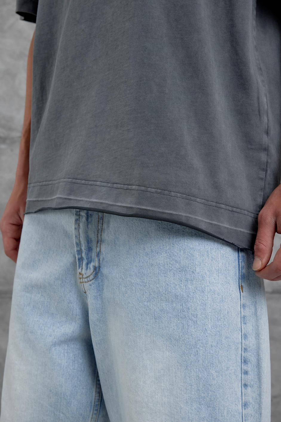 Füme Parçalı Yıkamalı Oversize Tshirt