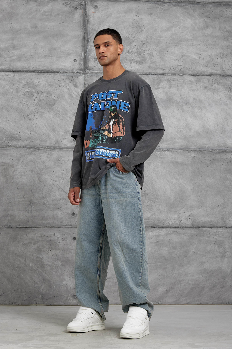 Füme Post Malone Yazılı Yıkamalı Oversize Sweatshirt