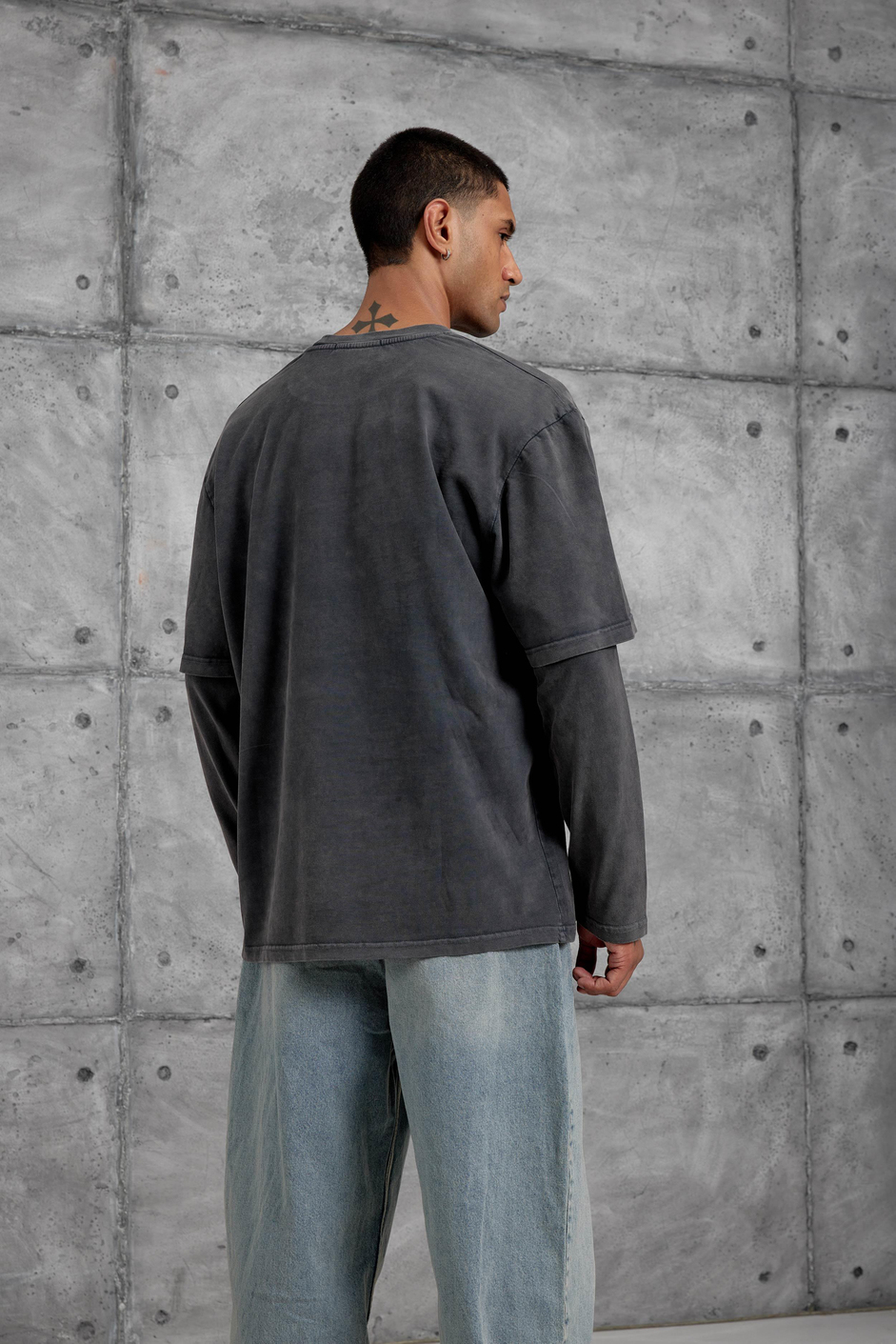 Füme Post Malone Yazılı Yıkamalı Oversize Sweatshirt