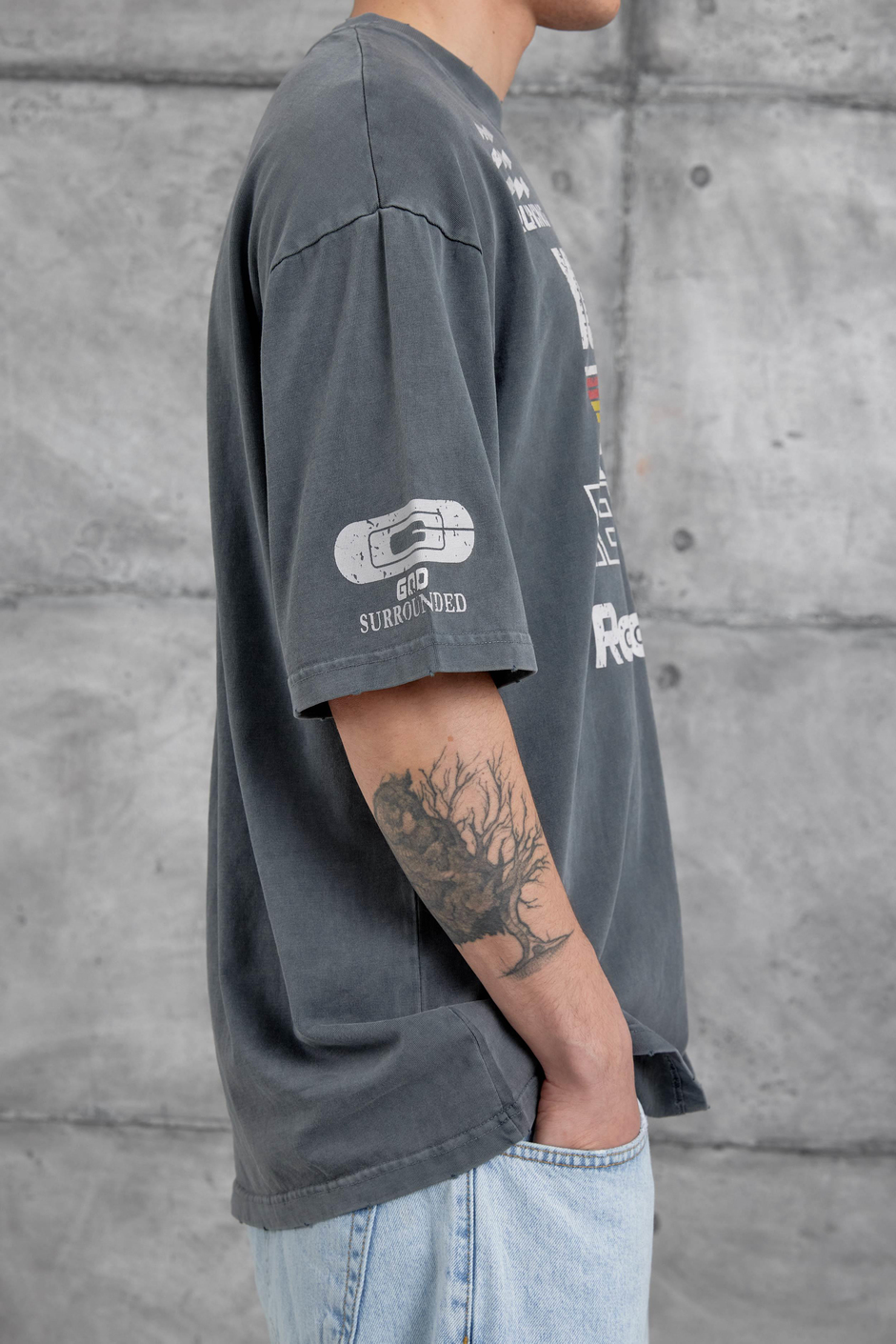 Füme Remember Yazılı Yakımalı Oversize Tshirt