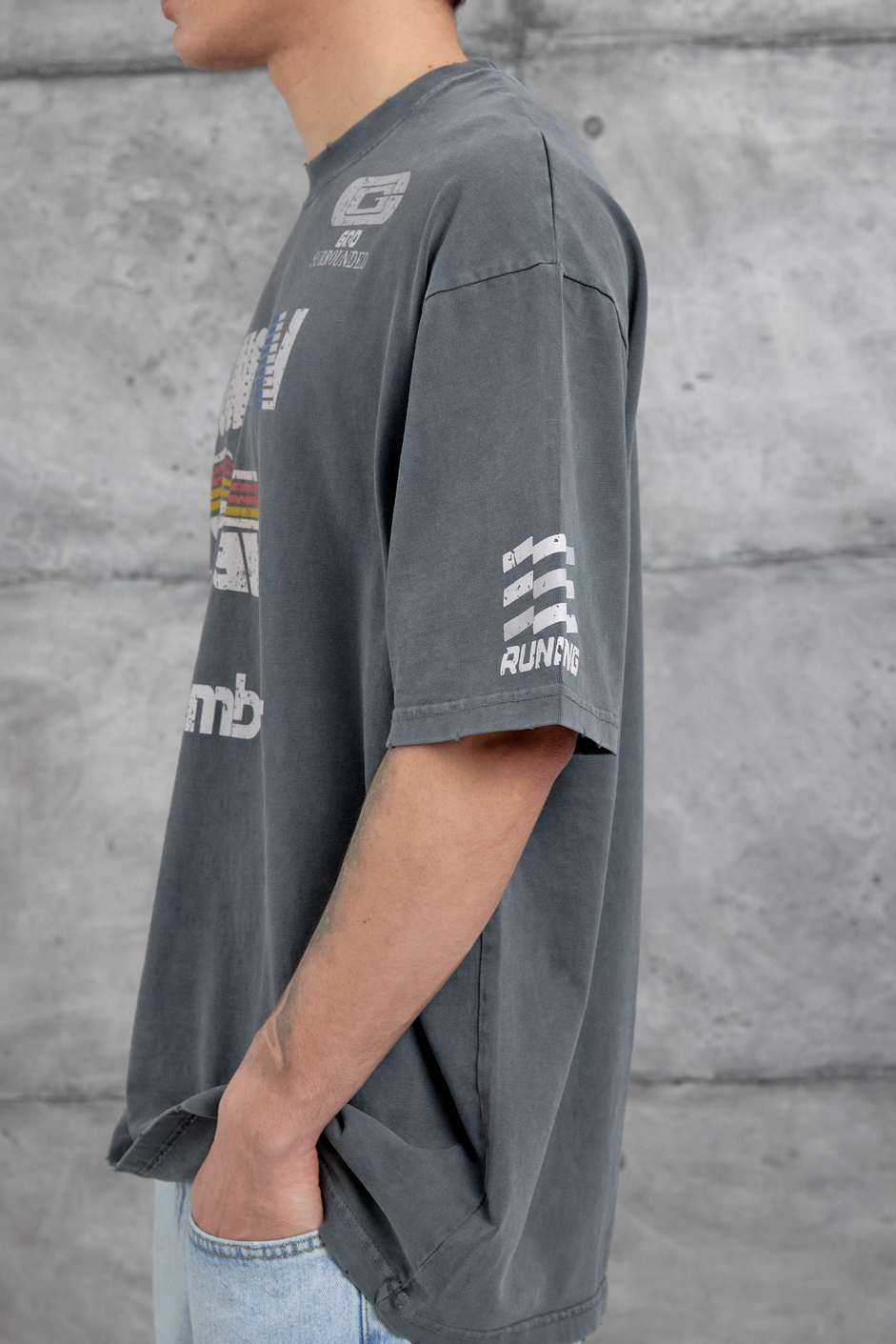 Füme Remember Yazılı Yakımalı Oversize Tshirt