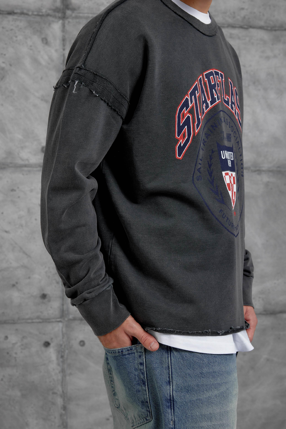 Füme STARFLASH BASKILI DİKİŞ DETAYLI SWEATSHİRT