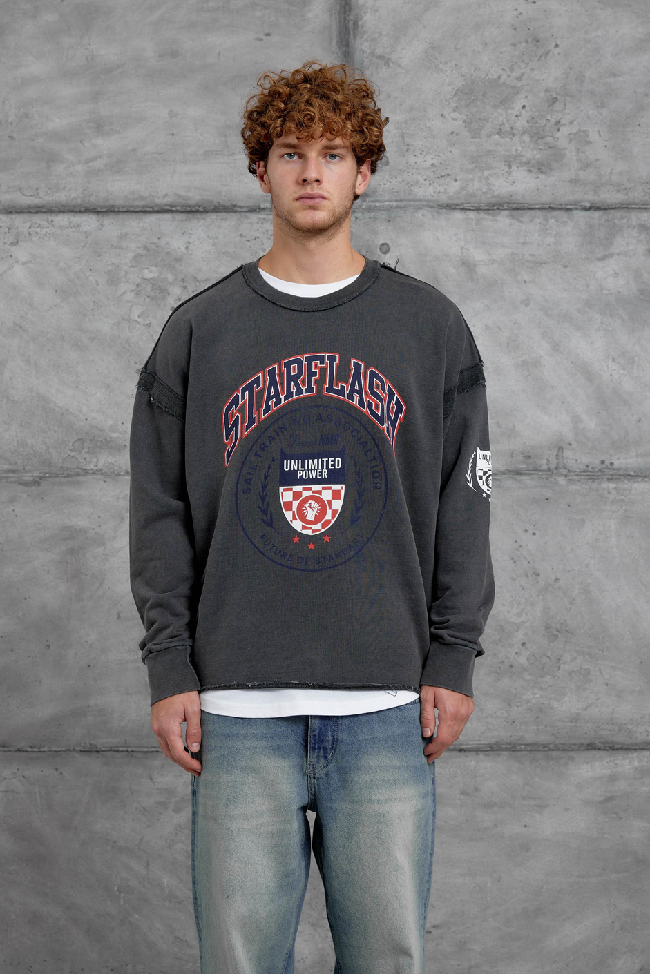 Füme STARFLASH BASKILI DİKİŞ DETAYLI SWEATSHİRT