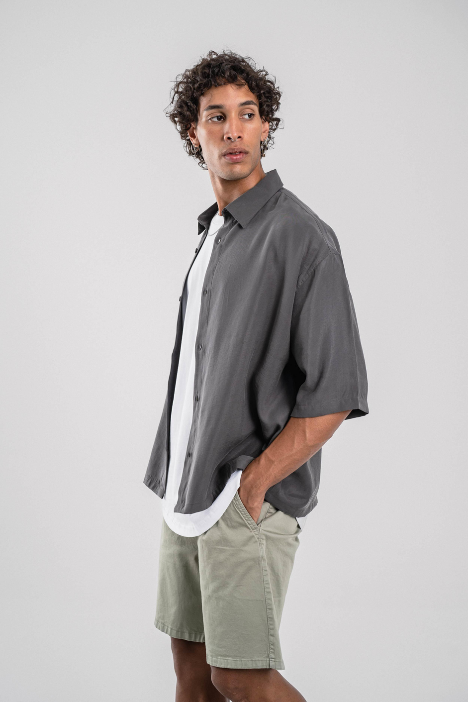 Füme Tencel Kumaş Oversize Gömlek