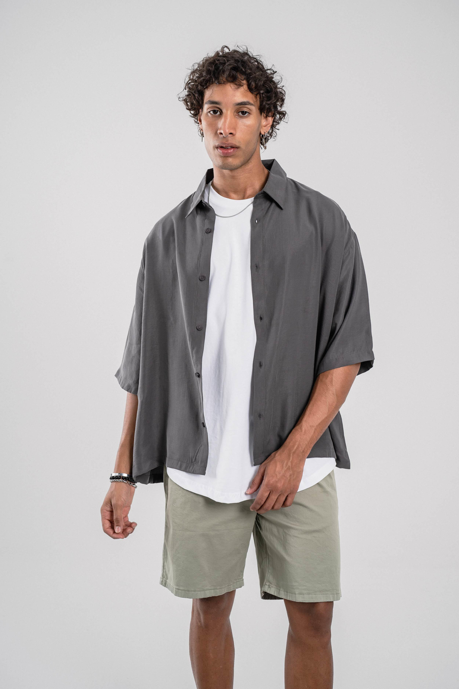 Füme Tencel Kumaş Oversize Gömlek