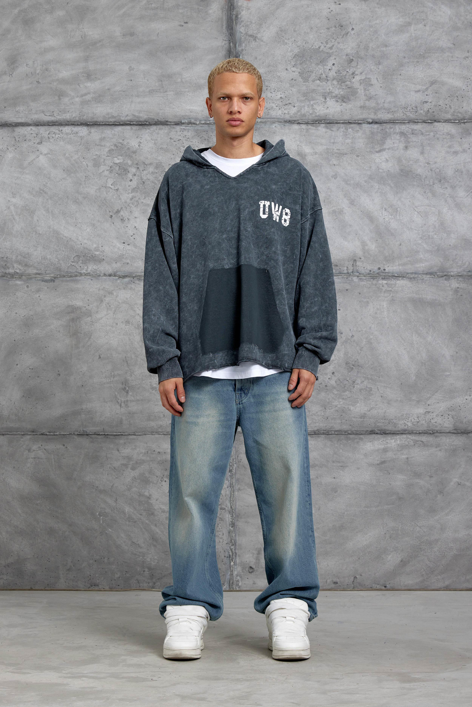 Füme Uv8 Baskılı Yıkamalı Oversize Kapüşonlu Sweatshirt