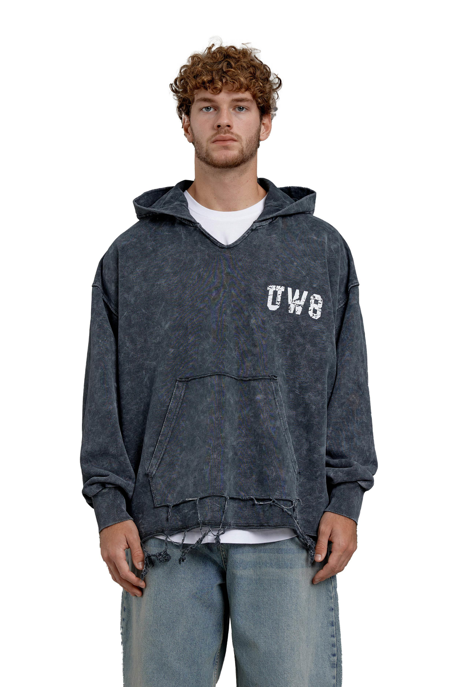 Füme Uv8 Baskılı Yıkamalı Oversize Kapüşonlu Sweatshirt