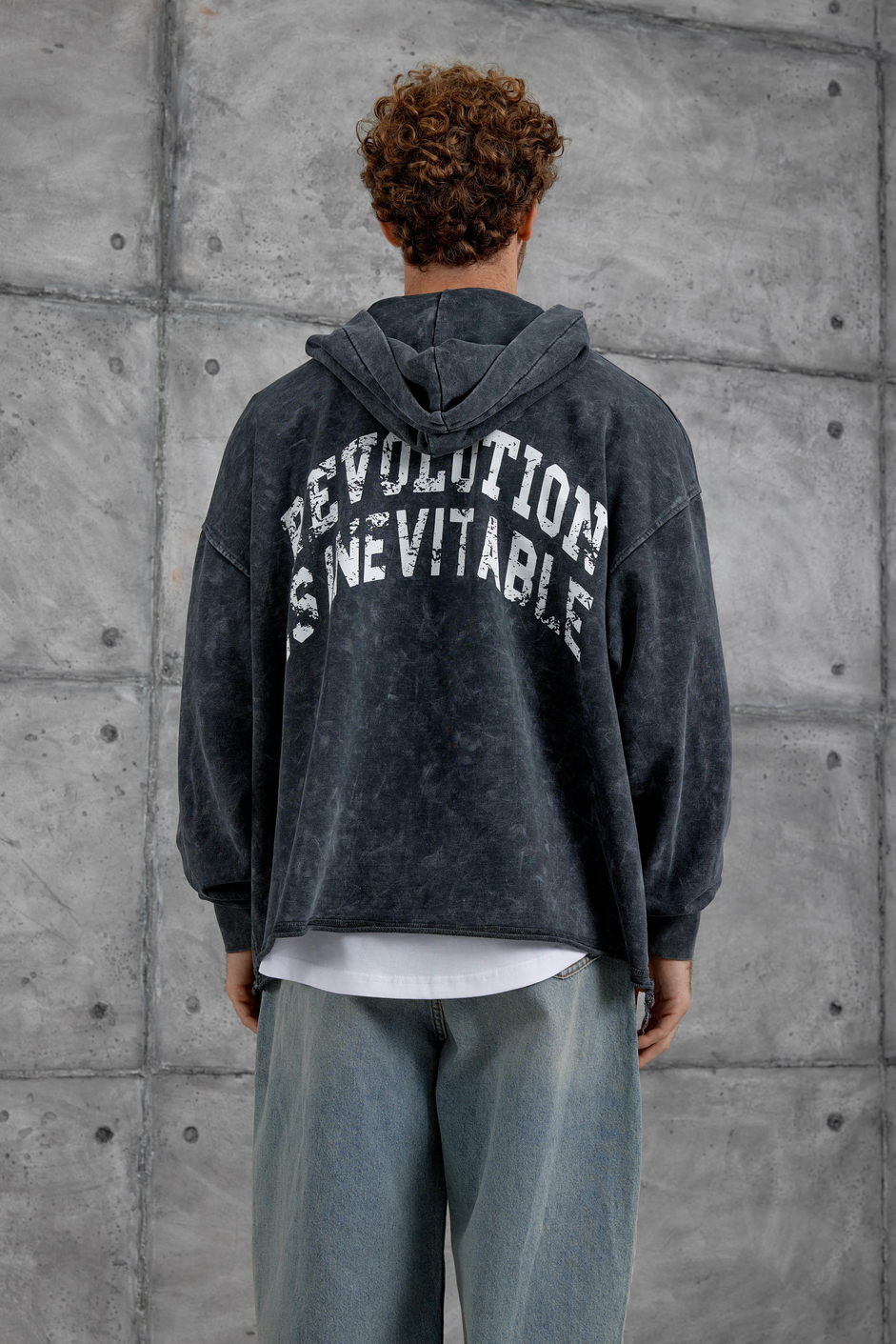 Füme Uv8 Baskılı Yıkamalı Oversize Kapüşonlu Sweatshirt
