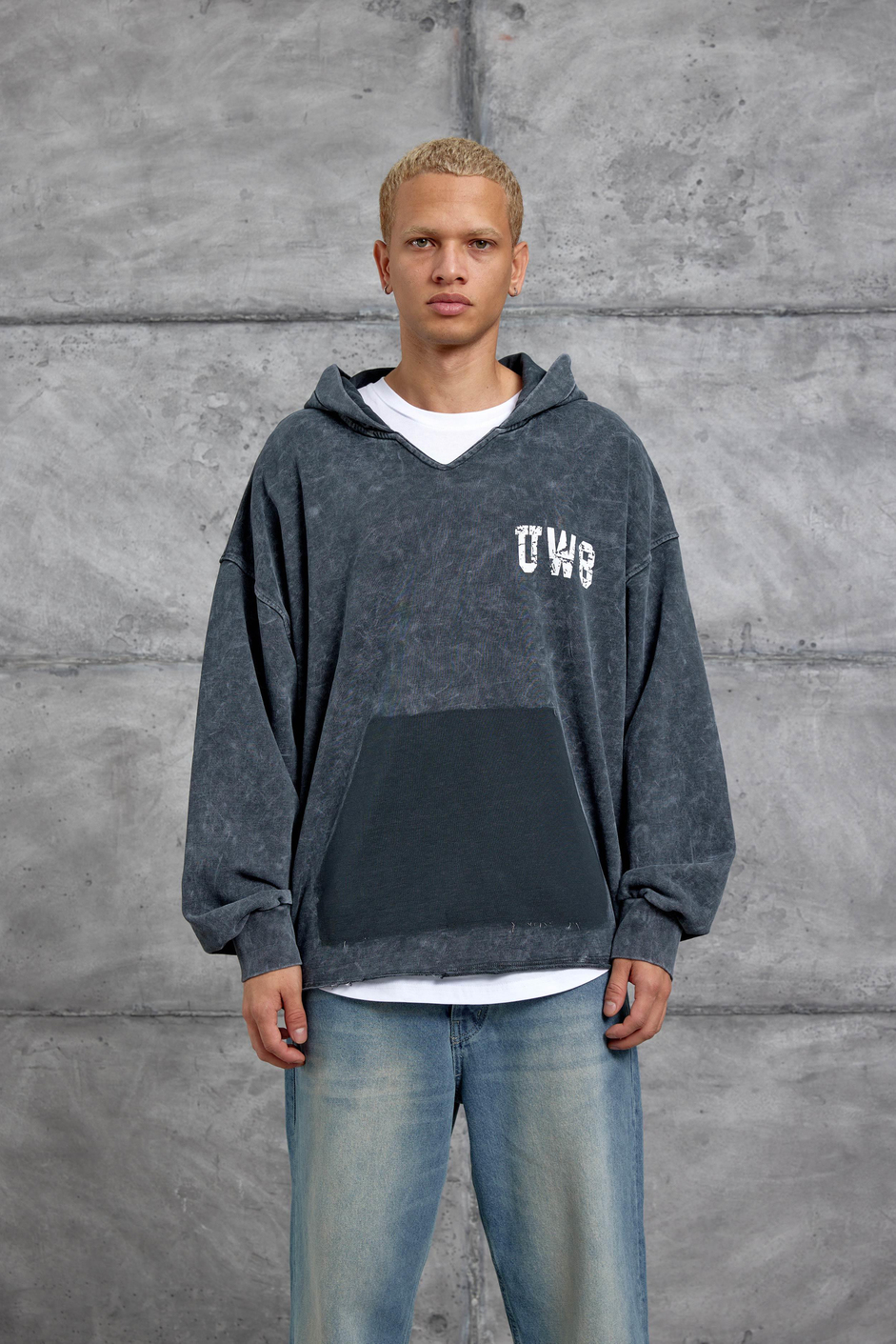 Füme Uv8 Baskılı Yıkamalı Oversize Kapüşonlu Sweatshirt