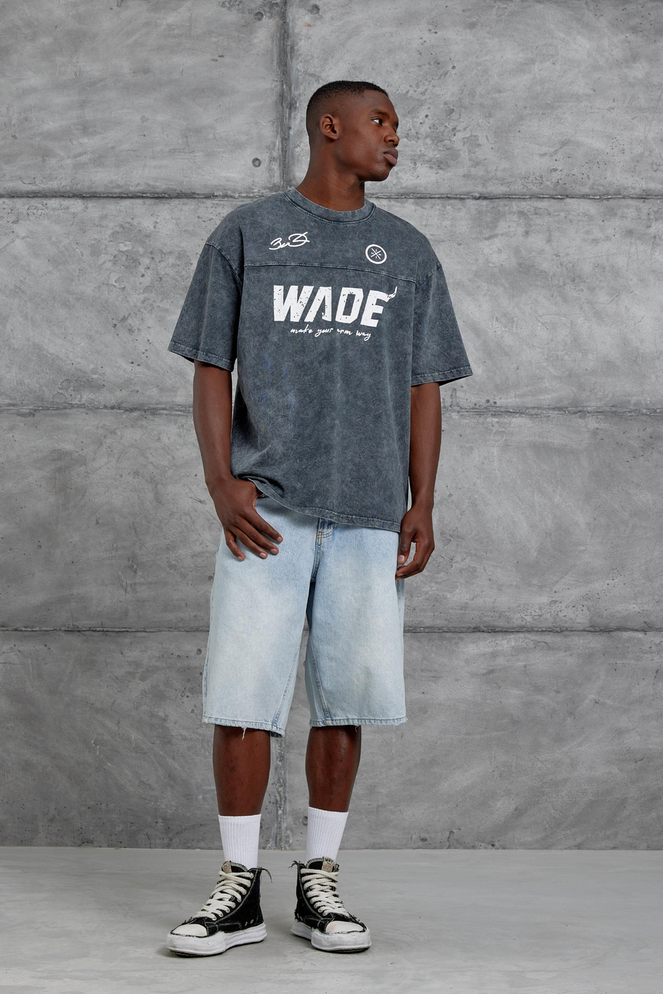 Füme Wade 3 Miami Baskılı Yıkamalı Oversize Tshirt