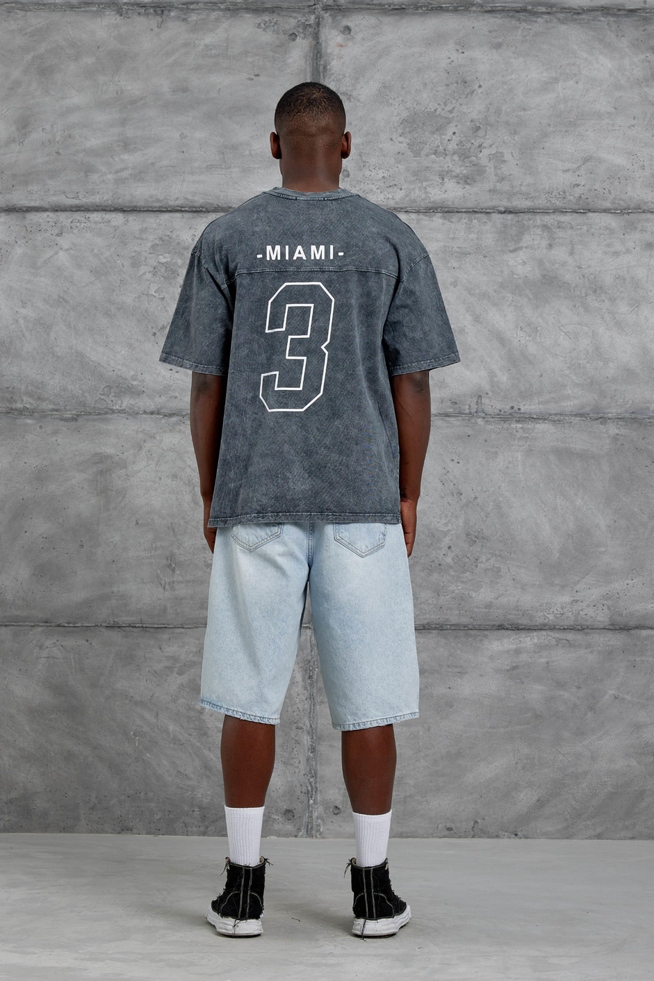 Füme Wade 3 Miami Baskılı Yıkamalı Oversize Tshirt