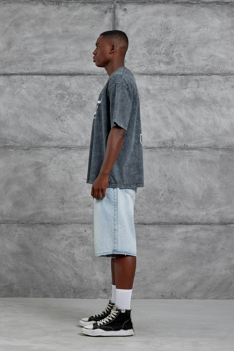 Füme Wade 3 Miami Baskılı Yıkamalı Oversize Tshirt
