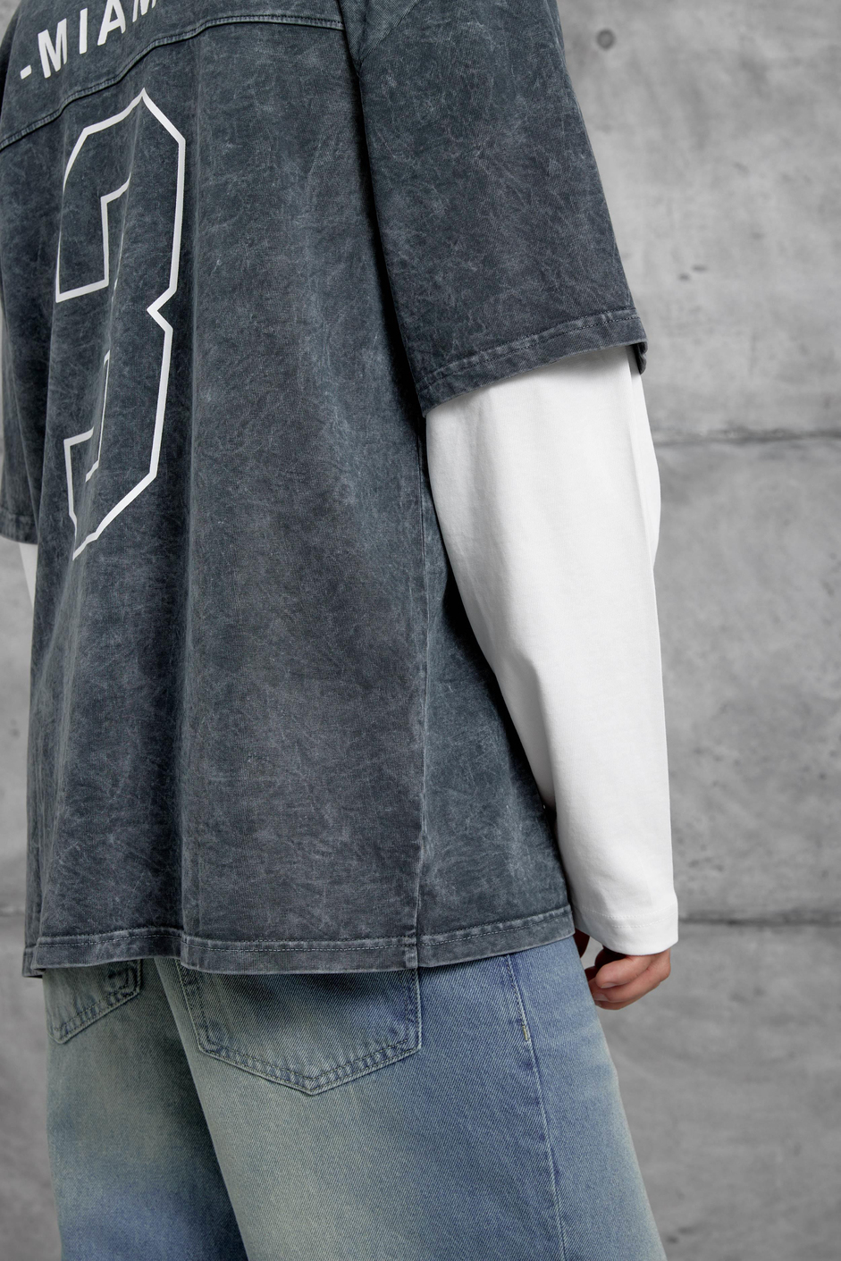 Füme Wade Baskılı Yıkamalı Parça Kollu Oversize Sweatshirt