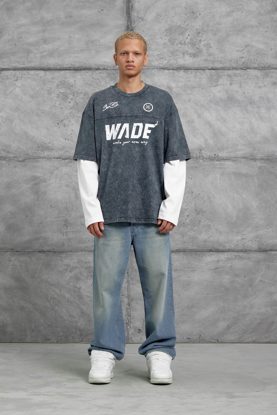 Füme Wade Baskılı Yıkamalı Parça Kollu Oversize Sweatshirt