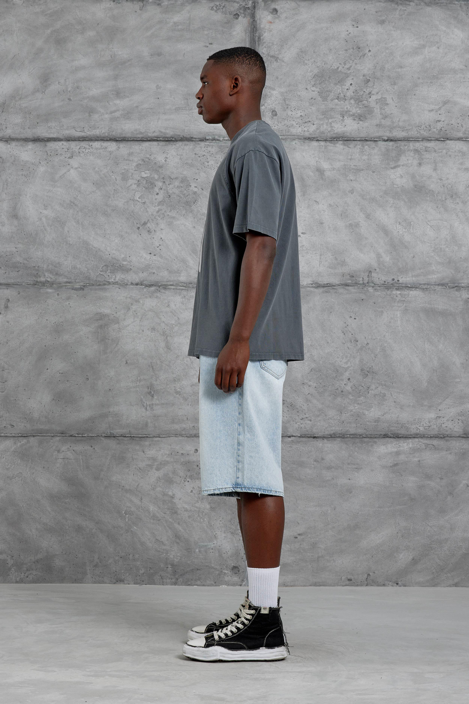 Füme Yedi Numara Baskılı Yıkamalı Oversize Tshirt