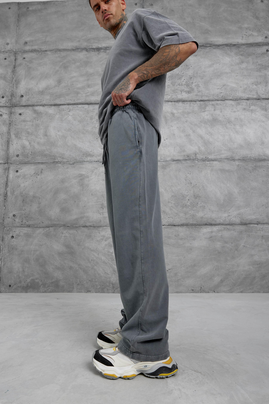 Füme Yıkamalı Basic Baggy Eşofman