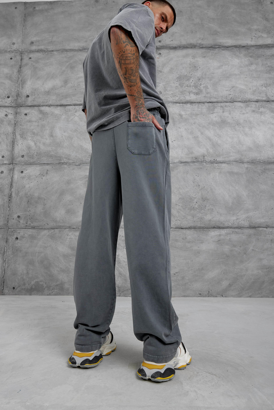 Füme Yıkamalı Basic Baggy Eşofman