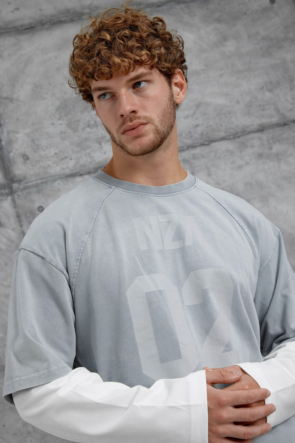 Gri 02 Baskılı Yıkamalı Oversize Parça Kollu Sweatshirt