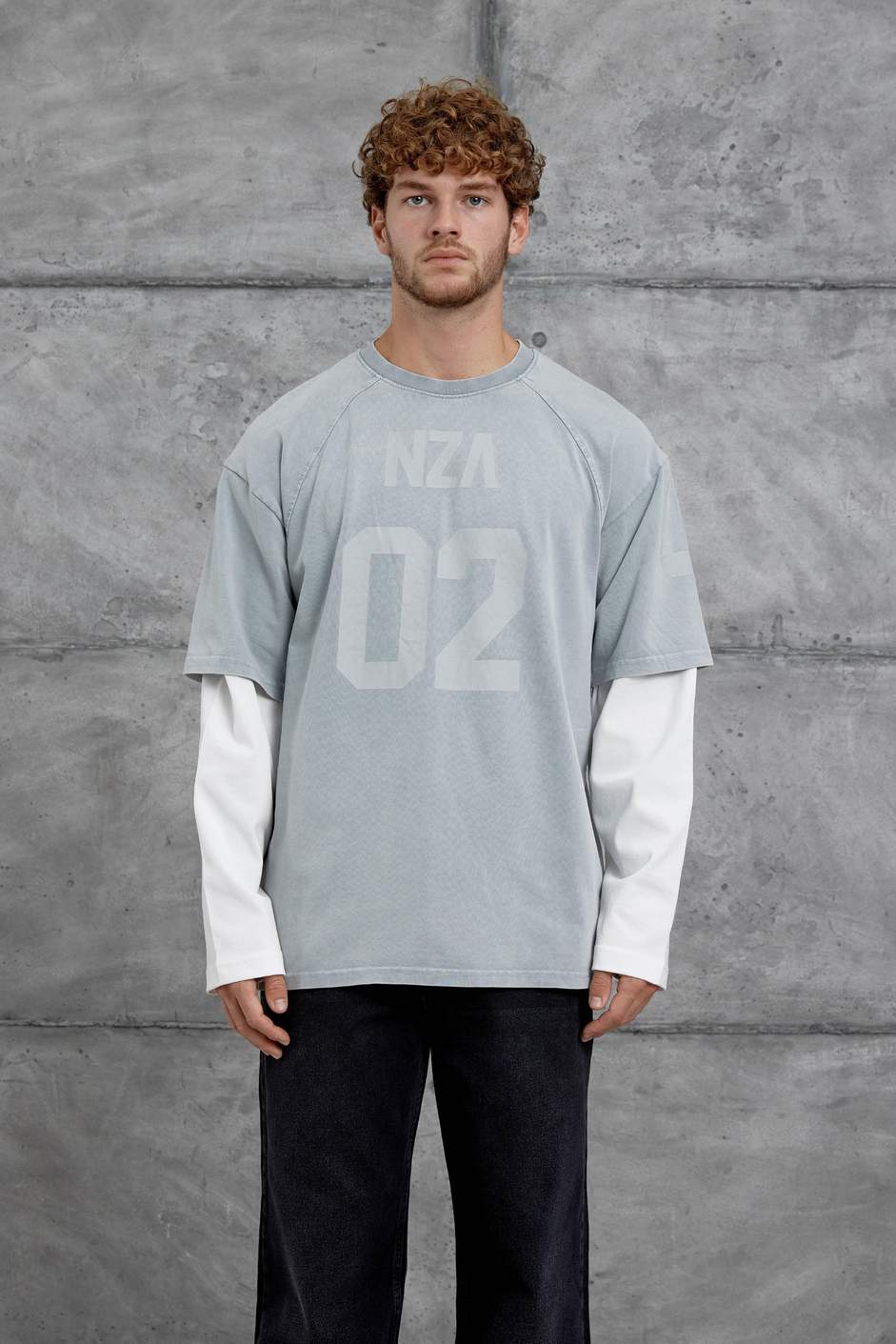 Gri 02 Baskılı Yıkamalı Oversize Parça Kollu Sweatshirt